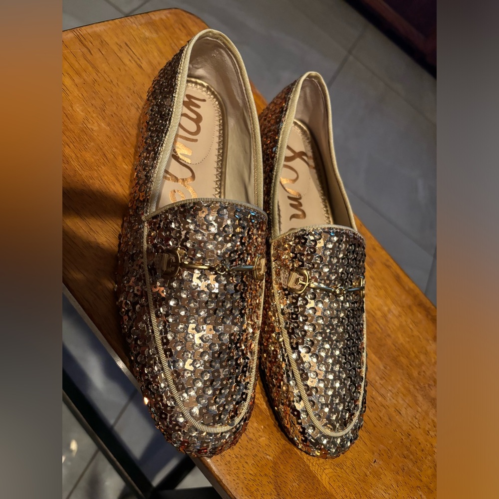 Sam Elderman gold  Sequin Loafers